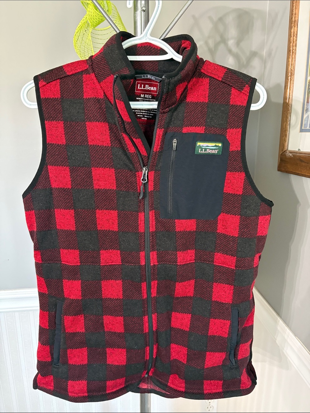 L.L. Bean Red and Black Buffalo Plaid Fleece Vest